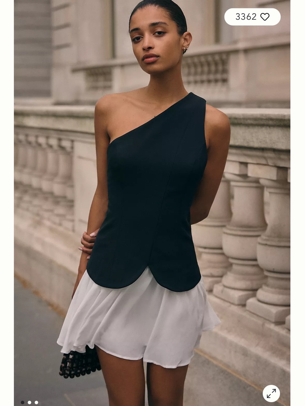 Anthropologie Maeve One-Shoulder Twofer Mini Dress Black white XXS NWT